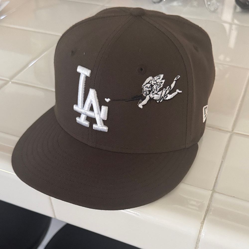 LA Logo Brown Baseball Cap with White Embroidery